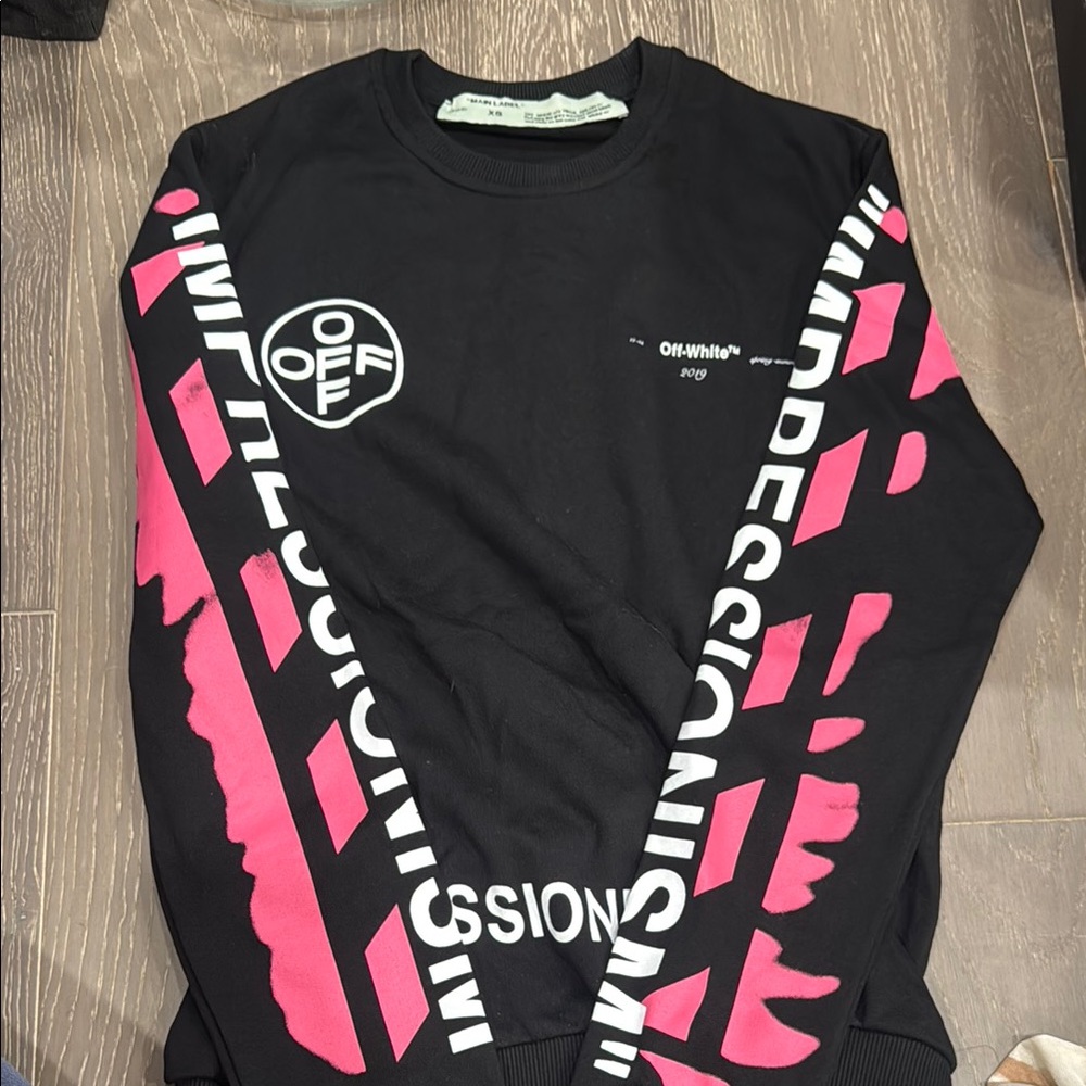 Off-White Black Sweatshirt with Pink Graphics